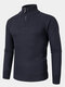 Mens Ribbed Knit Half Zip High Neck Solid Color Casual Sweaters - Navy