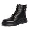Men Non-Slip Pure Color Buckle PU Lace Up Casual Short Calf Boots - Black