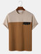 Mens Contrast Patchwork Fake Flap Pocket Short Sleeve T-Shirts - Apricot