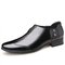Men Microfiber Leather Non-slip Metal Buckle Slip On Casual Formal Shoes - Black