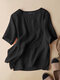 Женская блуза с коротким рукавом Plain Splice Crew Шея с боковыми разрезами - Черный