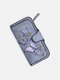 محفظة نسائية بأربعة طيات على شكل فراشة 14 بطاقة فتحة 5.5 بوصة هاتف حقيبة - أزرق