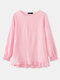 Solid Color O-neck Ruffle Hem Casual Blouse For Women - Pink