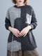 Contrast Color Block O-neck Knit Sweater For Women - Gray