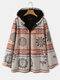 Abrigo con capucha estilo étnico con estampado vintage para Mujer - Caqui