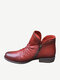 Women's  Large Size Wearable Solid Color Side-zip Casual Flat Ankle Boots - Wine Red