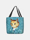 Women Men Cat Pattern Shoulder Bag Handbag Tote - Blue