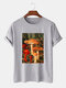 Mens Mushroom Graphic Box Print 100% Cotton O-Neck Short Sleeve T-Shirt - Gray
