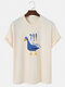 Camisetas de algodón de manga corta con estampado de pato de dibujos animados para hombre Cuello - Beige