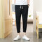Men's Cotton Nine Points Casual Pants Fashion Teen Students Men's Pants Thin Section Men's Trend Trend Slim Feet Pants - Black