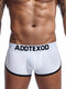 Men Padded Boxer Briefs Sexy Butt Lifting Cotton Comfortable Patchwork Pouch Striped Belt Underwear - White