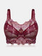 Plus Size Push Up Embroidery Full Coverage Lace Gather Breathable Bras - Red