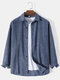 Mens Corduroy Pure Color Button Up Loose Basics Long Sleeve Shirts - Blue