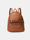 Women Studded Decor Pocket Front Mini Backpack - Brown