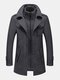 Mens Woolen Double Collar Thick Single-Breasted Casual Warm Overcoat - Gray