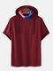Mens Cotton Casual Short Sleeve Hooded T-Shirts With American Flag Face Mask - Wine Red