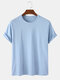 Mens 100% Cotton Solid Color Loose Breathable O-Neck T-Shirts - Blue