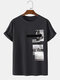 Mens Photo Graphics Crew Neck 100% Cotton Short Sleeve T-Shirts - Black