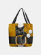 Women Felt Christmas Black Cat Print Handbag Tote - Yellow