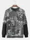Mens Paisley Scarf Print Stitching Sleeve Street Pullover Sweatshirts - Dark Gray