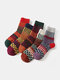 5 paires de chaussettes de chaleur respirantes pour femmes en laine et en coton à rayures géométriques à motif de wapiti - #02