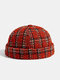 Collrown Men & Women Casual Personality Plaid Pattern Brimless Beanie Skull Hat Landlord Hat - Red