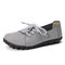 LOSTISY Large Size Women Casual Soft Lightweight Splicing Leather Lace Up Flats Loafers - Gray
