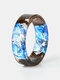 1 peça anel masculino de resina de madeira casual vintage flor seca - azul