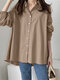 Solid Long Sleeve Loose Button Front Lapel Shirt - Khaki