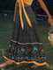 Bohemian Floral Printed Belt Elastic Waist Long Skirt - Navy
