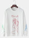 Mens Line Drawing Abstract Face Print Crew Neck Street Loose Sweatshirts - White