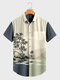Мужские рубашки с коротким рукавом на пуговицах Растение с пейзажным принтом - Абрикос