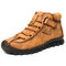 Men Rubber Toe Cap Hand Stitching Outdoor Leather Ankle Boots - Yellow