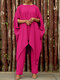 Solid Irregular Dolman Sleeve Crew Neck Loose Two Pieces Suit - Rose