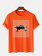 Mens Cute Cat Line Graphic O-Neck Casual Cotton Short Sleeve T-Shirts - Orange