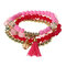 4 piezas / juego de pulseras de perlas de vidrio con borla de cristal Colgante Paquete de pulseras para Mujer - Rojo