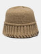 Unisex Cotton Knitted Color Contrast Woven Brim All-match Warmth Bucket Hat - Coffee
