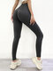 Solid Color High Waist Butt Lift Workout Yoga Leggings - Black