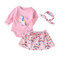 Baby Unicorn Rainbow Print Long Sleeves Casual Rompers Dress Set For 0-18M - Pink