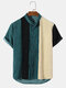 Mens Corduroy Patchwork Stand Collar Short Sleeve Shirt - Green
