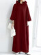 Solid Pocket Loose Long Sleeve Maxi Hoodie Dress Women - Wine Red