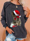 تي شيرت جميل مطبوع عليه قطة عيد الميلاد بأكمام طويلة ورقبة دائرية مقاس Plus - اللون الرمادي
