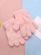 Unisex Dacron Knitted Solid Color Full Finger Thick Autumn Winter Warmth Gloves - Pink