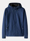 Mens Outdoor Sport Waterproof Quick Dry Zipper Pocket Drawstring Hooded Jackets - Navy