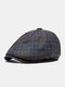 Men Woolen Cloth Blended Vintage Lattice Elastic Adjustable Warmth British Forward Hat Beret Flat Cap - Black