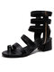 Women Casual Summer Vacation Comfy Side-zip Chunky Heel Gladiator Sandals - Black