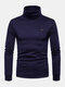 Mens Solid Chest Button Detail High Neck Basics Long Sleeve Bottoming T-Shirts - Navy