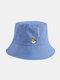 Unisex Cotton Solid Color Letters Cartoon Chicks Embroidery Fashion Bucket Hat - Blue
