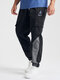 Mens Contrast Patchwork Drawstring Waist Cargo Style Cuffed Jeans - Black
