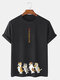 Kurzarm-T-Shirts aus Baumwolle mit japanischem Cartoon-Aufdruck Katze für Herren - Schwarz